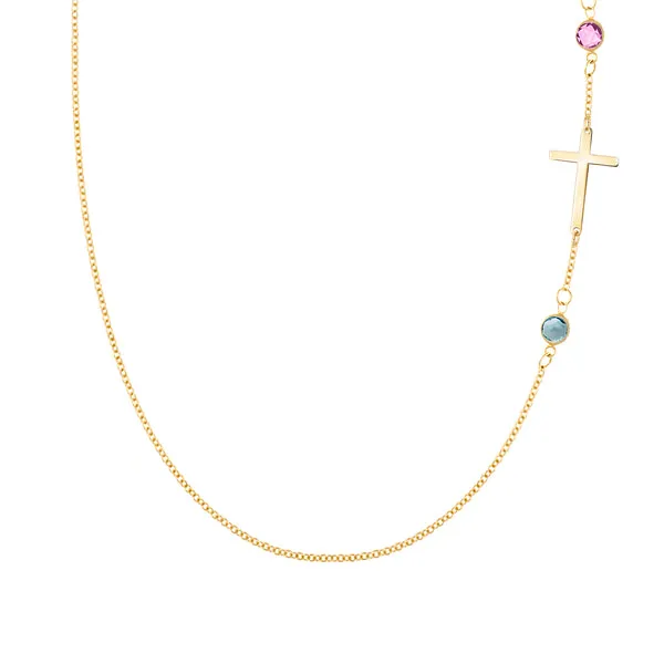 Personalized Classic Cross & 2 Birthstone Necklace in 14k Gold sold by Haverhill