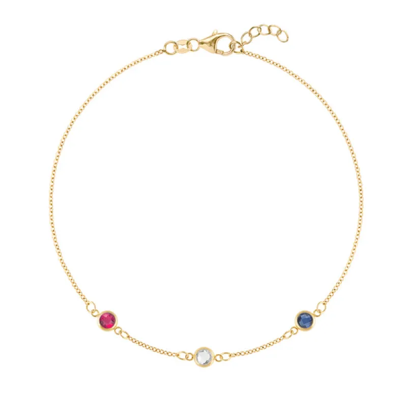 Personalized Classic 3 Birthstone Bracelet in 14k Gold sold by Haverhill