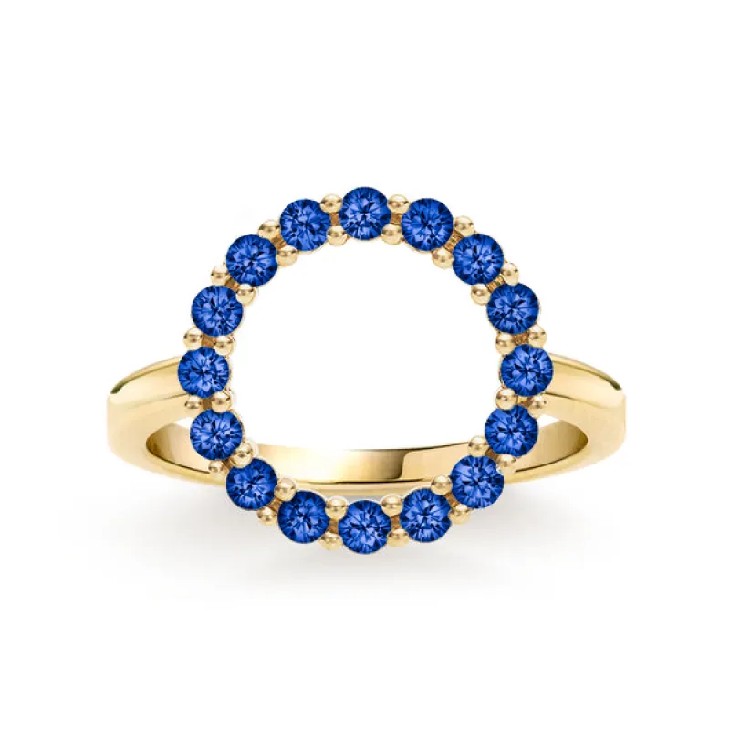 Personalized Rosecliff Circle Birthstone Ring in 14k Gold sold by Haverhill
