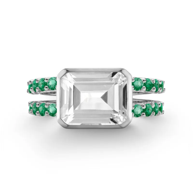 Personalized Warren Horizontal Birthstone Ring with Accent Stones in 14k Gold sold by Haverhill