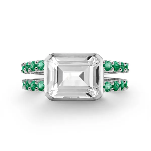 Personalized Warren Horizontal Birthstone Ring with Accent Stones in 14k Gold sold by Haverhill