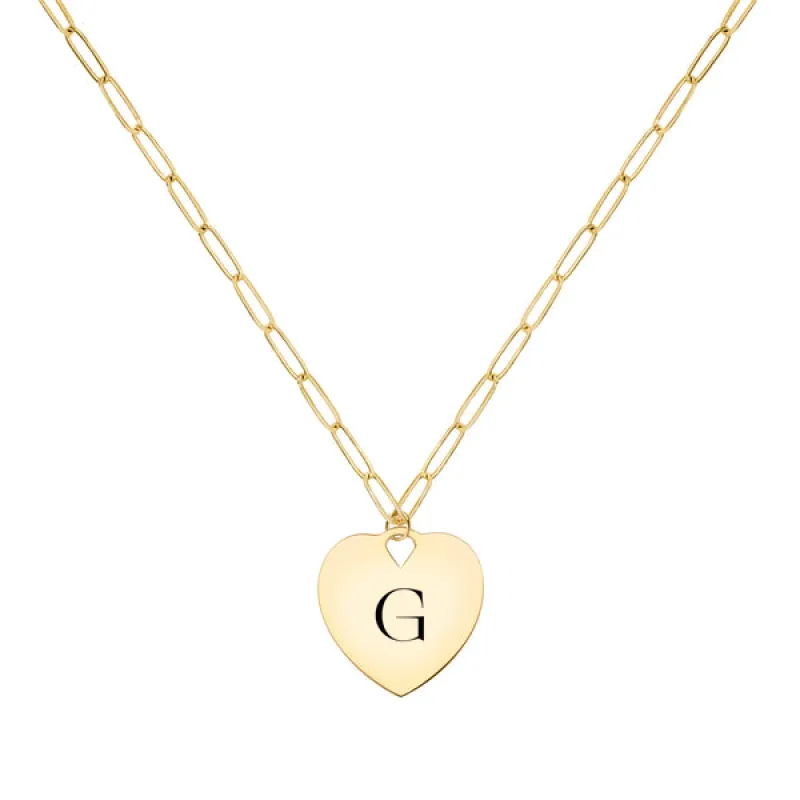 Engravable Flat Heart Pendant with Adelaide Mini Chain in 14k Gold sold by Haverhill