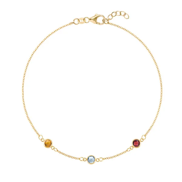 Personalized Classic 3 Birthstone Bracelet in 14k Gold sold by Haverhill