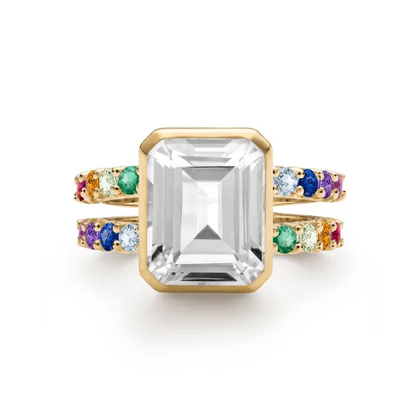 Personalized Rainbow Warren Vertical Ring in 14k Gold sold by Haverhill