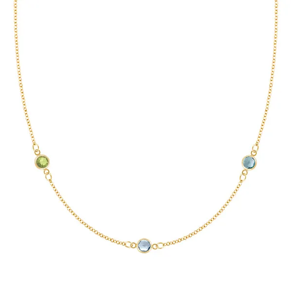 Personalized Classic 3 Birthstone Necklace in 14k Gold sold by Haverhill