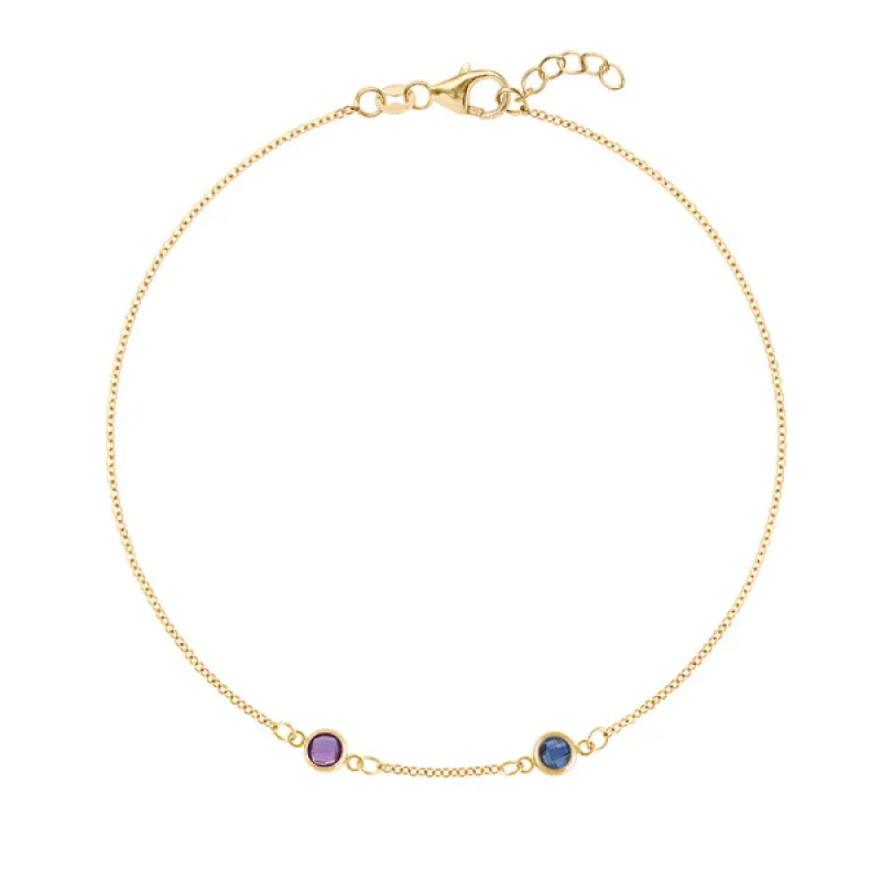 Personalized Classic 2 Birthstone Bracelet in 14k Gold made by Haverhill