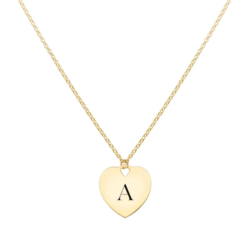 Engravable Flat Heart Pendant with Classic Chain in 14k Gold sold by Haverhill