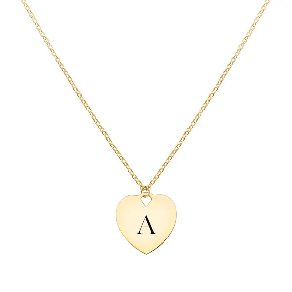 Engravable Flat Heart Pendant with Classic Chain in 14k Gold sold by Haverhill