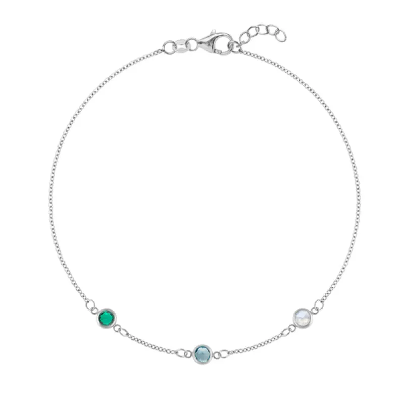 Personalized Classic 3 Birthstone Bracelet in 14k Gold sold by Haverhill