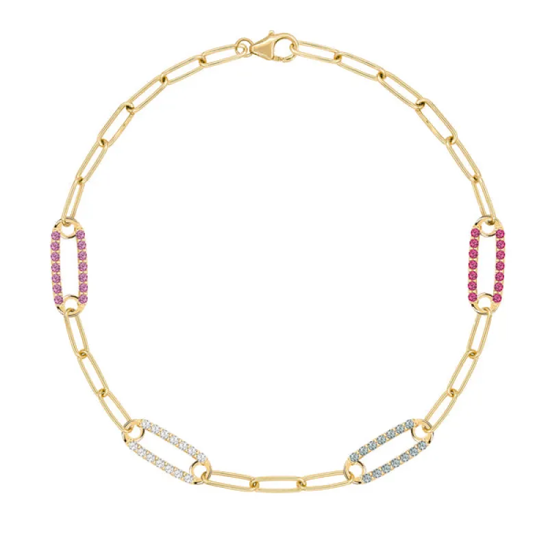 Personalized Adelaide 4 Pavé Birthstone Link Bracelet in 14k Gold sold by Haverhill