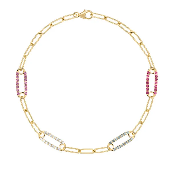Personalized Adelaide 4 Pavé Birthstone Link Bracelet in 14k Gold sold by Haverhill
