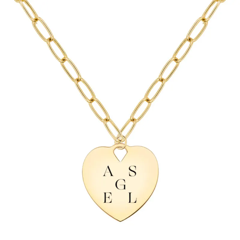 Engravable Large Flat Heart Pendant with Adelaide Chain in 14k Gold sold by Haverhill