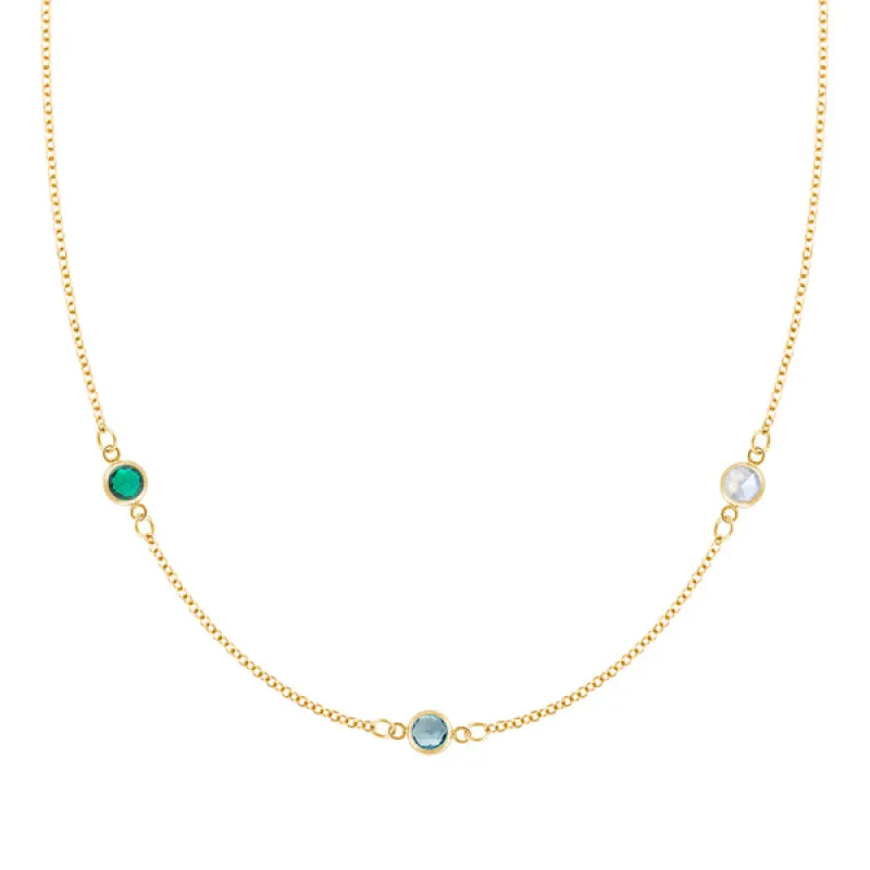 Personalized Classic 3 Birthstone Necklace in 14k Gold sold by Haverhill