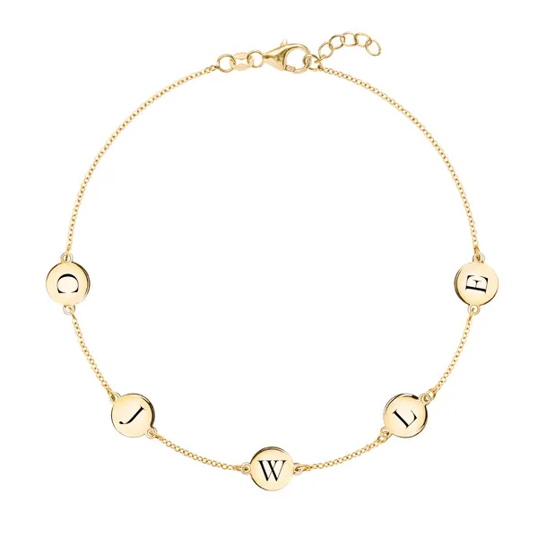 Personalized 5 Letter Bracelet in 14k Gold sold by Haverhill