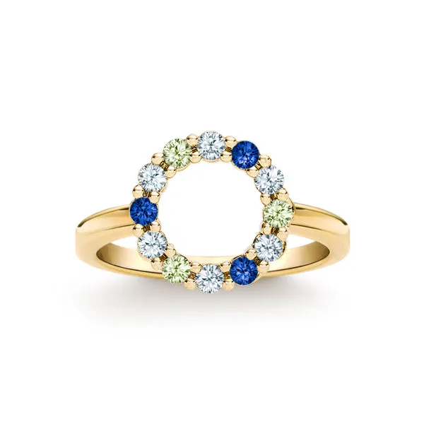 Personalized Rosecliff Small Circle Birthstone Ring in 14k Gold sold by Haverhill