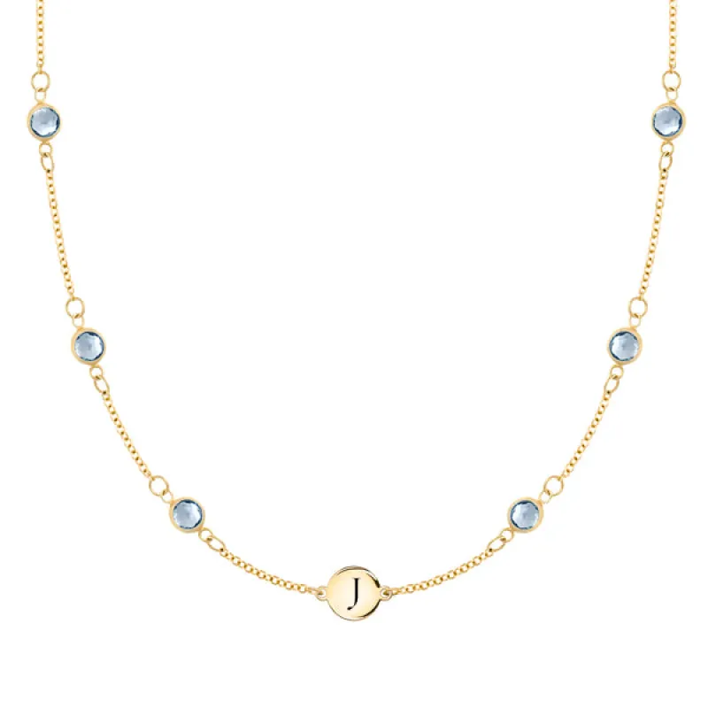 Personalized Classic 1 Letter & 6 Birthstone Necklace in 14k Gold (Double Spacing) sold by Haverhill