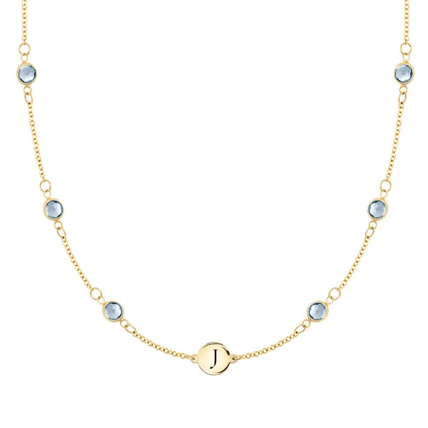 Personalized Classic 1 Letter & 6 Birthstone Necklace in 14k Gold (Double Spacing) sold by Haverhill