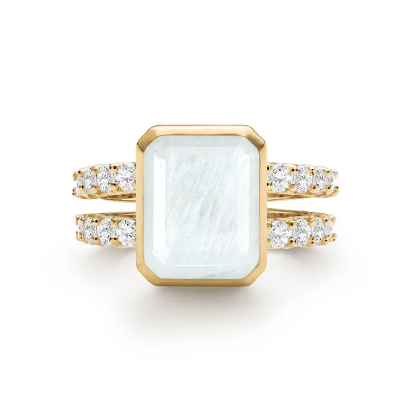 Personalized Warren Vertical Birthstone Ring with Accent Stones in 14k Gold sold by Haverhill