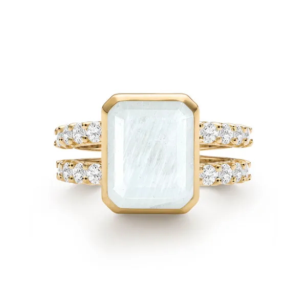 Personalized Warren Vertical Birthstone Ring with Accent Stones in 14k Gold sold by Haverhill