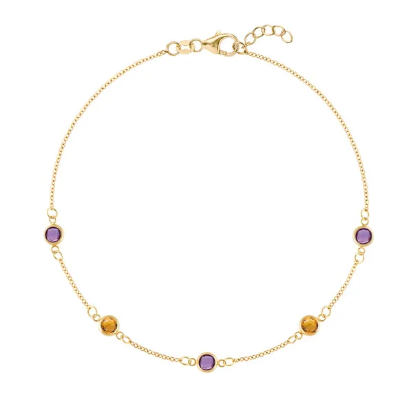 Personalized Classic 5 Birthstone Bracelet in 14k Gold sold by Haverhill