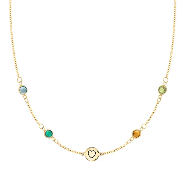 Personalized Heart Disc & Classic 4 Birthstone Necklace in 14k Gold sold by Haverhill