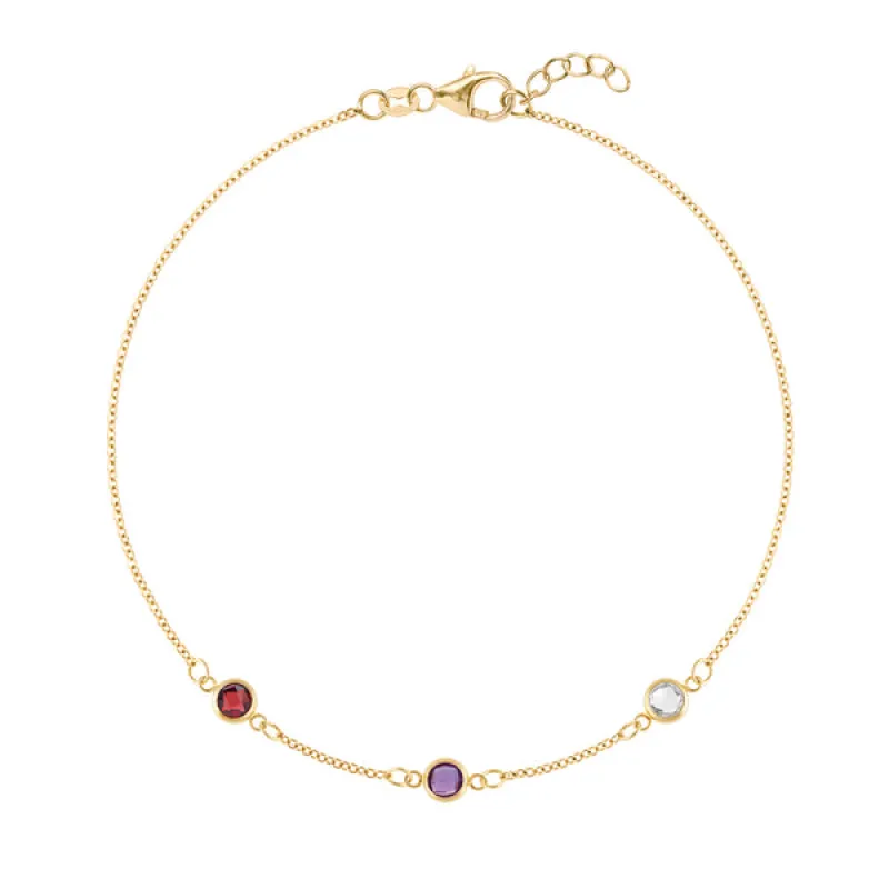 Personalized Classic 3 Birthstone Bracelet in 14k Gold sold by Haverhill