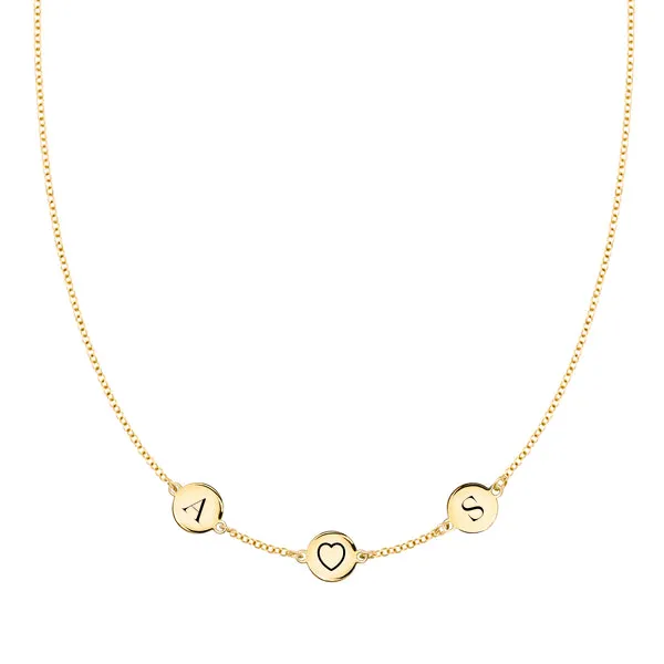 Personalized Heart Disc & 2 Letter Necklace in 14k Gold sold by Haverhill