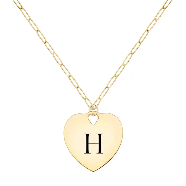 Engravable Large Flat Heart Pendant in 14k Gold sold by Haverhill
