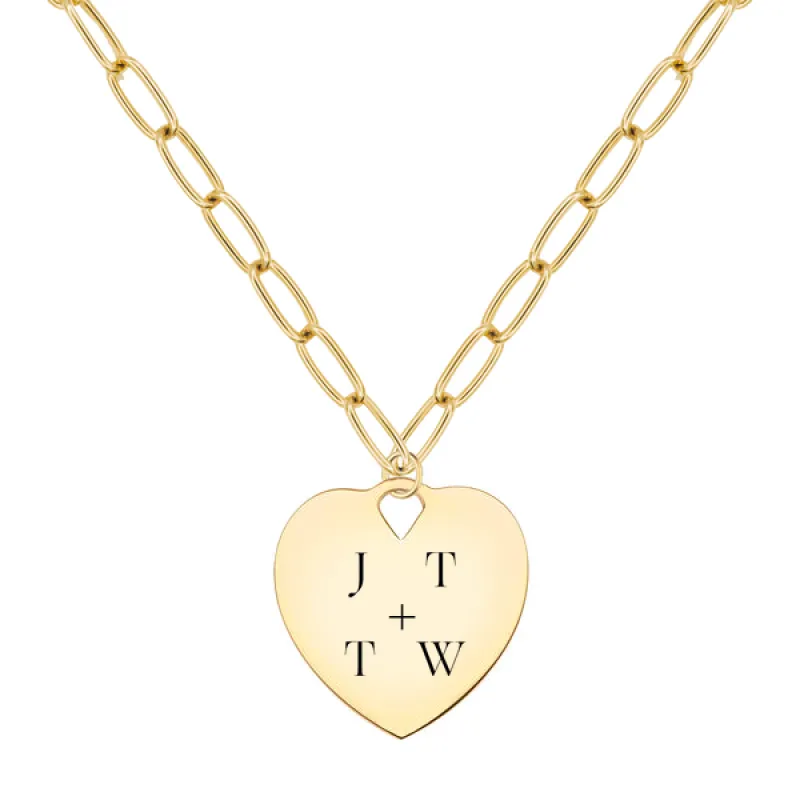 Engravable Large Flat Heart Pendant in 14k Gold sold by Haverhill