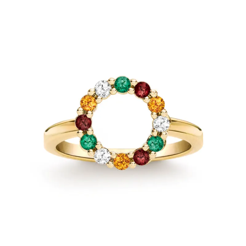 Personalized Rosecliff Small Circle Birthstone Ring in 14k Gold sold by Haverhill