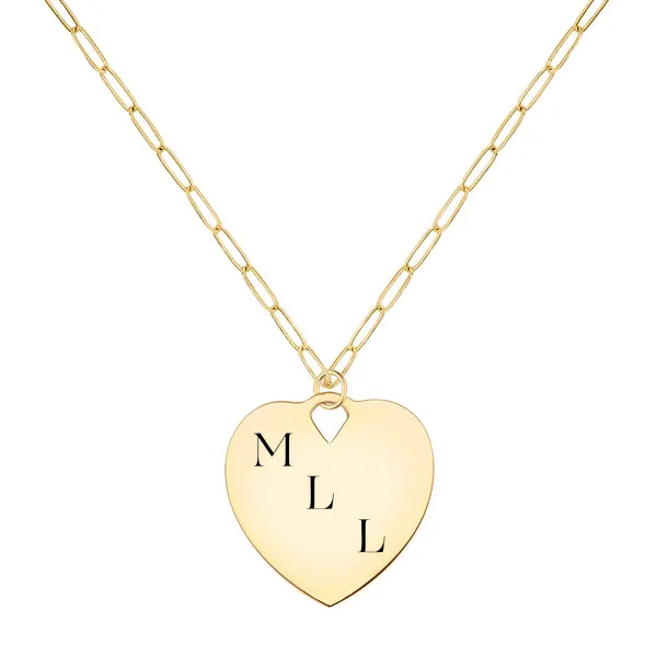 Engravable Large Flat Heart Pendant with Adelaide Mini Chain in 14k Gold sold by Haverhill