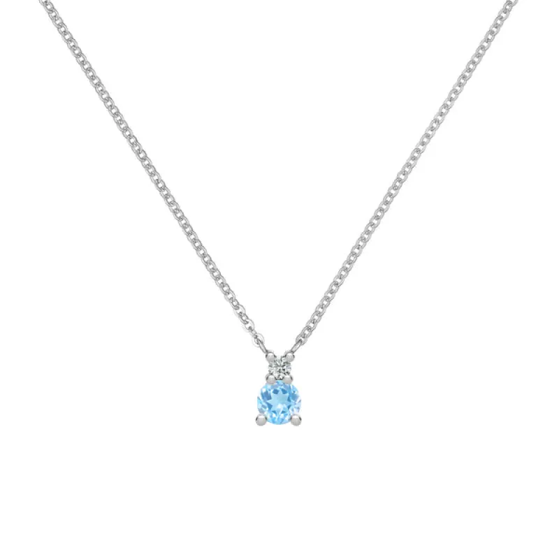 Personalized Greenwich Solitaire Birthstone & Diamond Necklace in 14k Gold sold by Haverhill