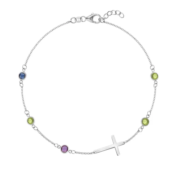 Personalized Classic Cross & 5 Birthstone Bracelet in 14k Gold sold by Haverhill