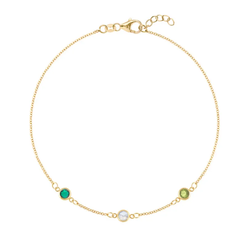 Personalized Classic 3 Birthstone Bracelet in 14k Gold made by Haverhill