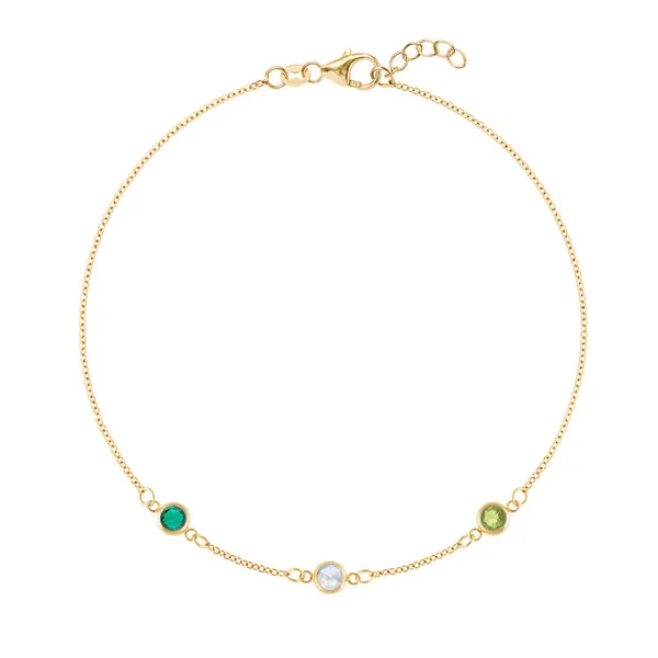 Personalized Classic 3 Birthstone Bracelet in 14k Gold sold by Haverhill