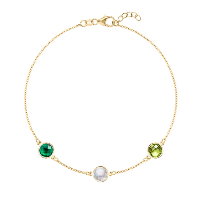 Personalized Grand 3 Birthstone Bracelet in 14k Gold sold by Haverhill