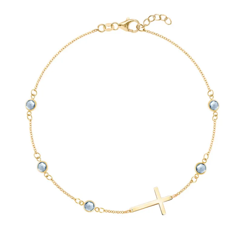 Personalized Classic Cross & 5 Birthstone Bracelet in 14k Gold sold by Haverhill