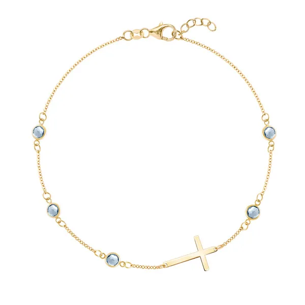 Personalized Classic Cross & 5 Birthstone Bracelet in 14k Gold sold by Haverhill