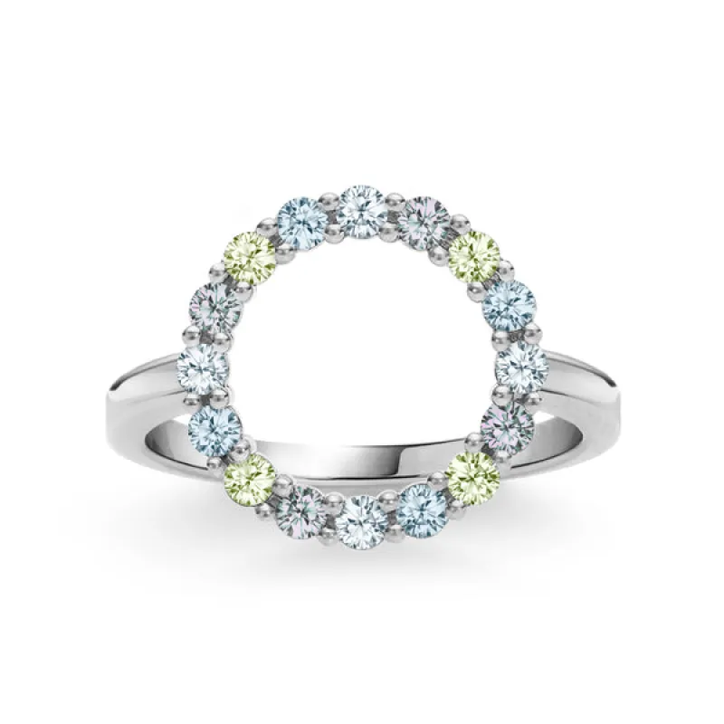 Personalized Rosecliff Circle Birthstone Ring in 14k Gold sold by Haverhill