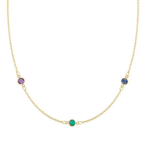 Personalized Classic 3 Birthstone Necklace in 14k Gold sold by Haverhill