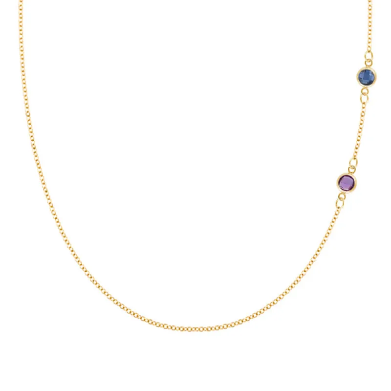 Personalized Classic 2 Birthstone Necklace in 14k Gold sold by Haverhill