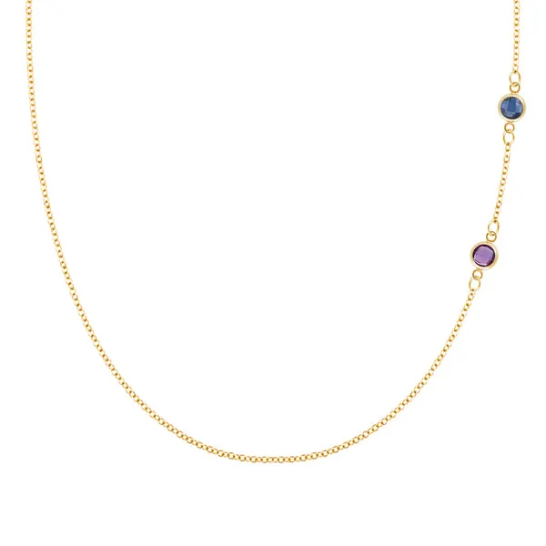 Personalized Classic 2 Birthstone Necklace in 14k Gold sold by Haverhill