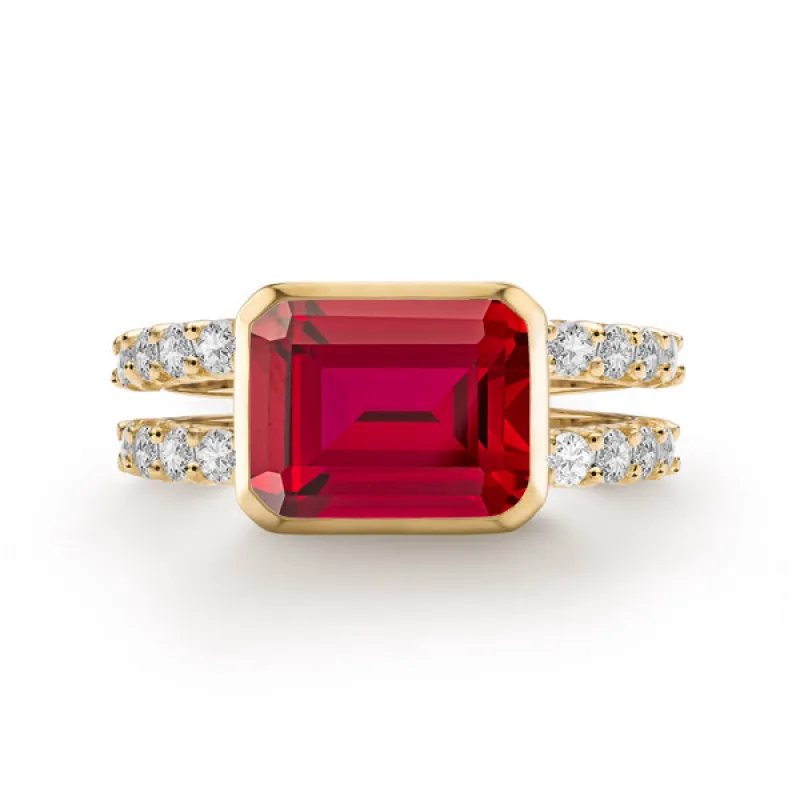 Personalized Warren Horizontal Birthstone Ring with Accent Stones in 14k Gold sold by Haverhill