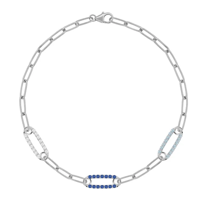 Personalized Adelaide 3 Pavé Birthstone Link Bracelet in 14k Gold sold by Haverhill