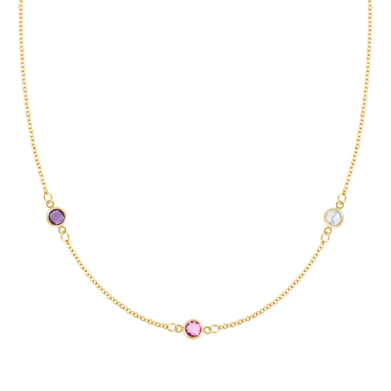 Personalized Classic 3 Birthstone Necklace in 14k Gold sold by Haverhill