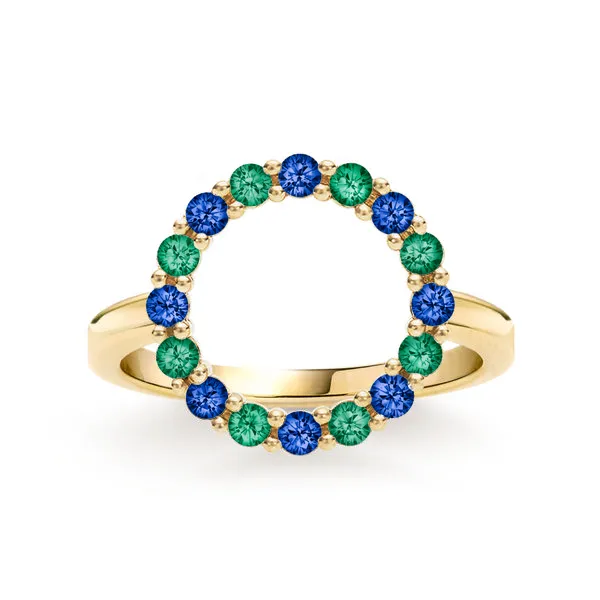 Personalized Rosecliff Circle Birthstone Ring in 14k Gold sold by Haverhill