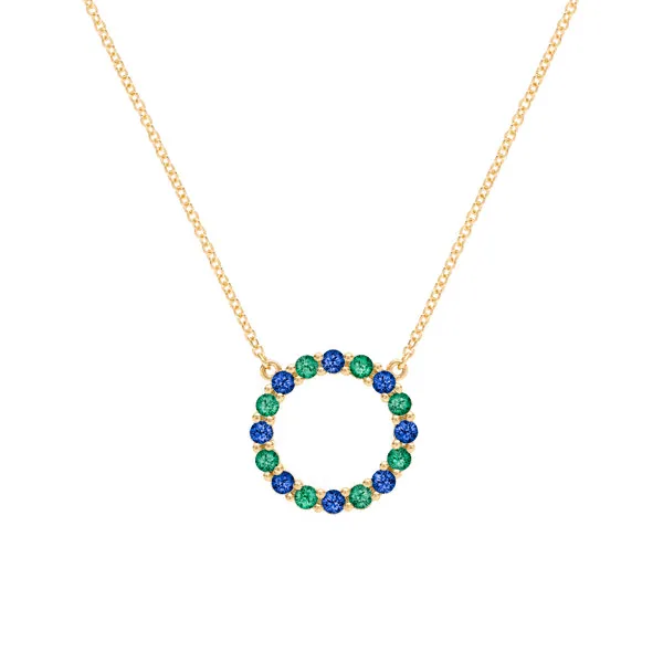 Personalized Rosecliff Circle Birthstone Necklace in 14k Gold sold by Haverhill