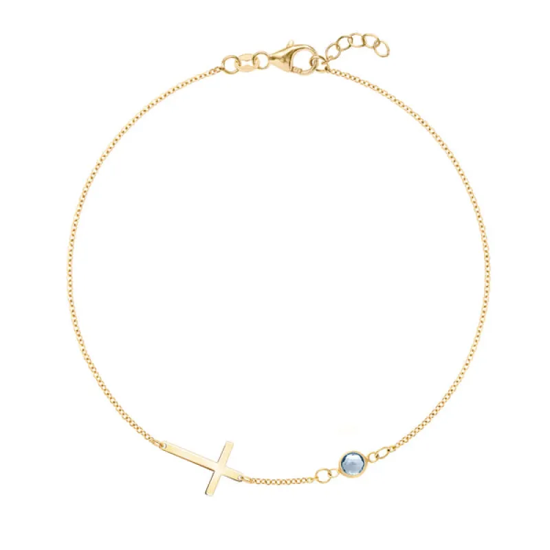 Personalized Classic Cross & 1 Birthstone Bracelet in 14k Gold sold by Haverhill