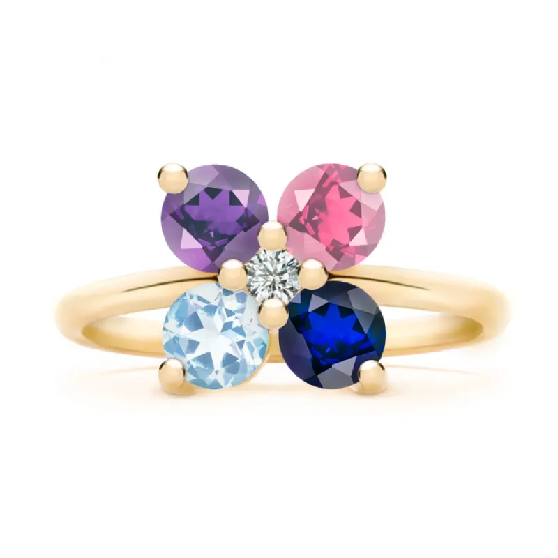 Personalized Greenwich 4 Birthstone & Diamond Ring in 14k Gold sold by Haverhill