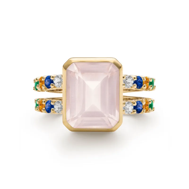 Personalized Warren Vertical Birthstone Ring with Accent Stones in 14k Gold sold by Haverhill